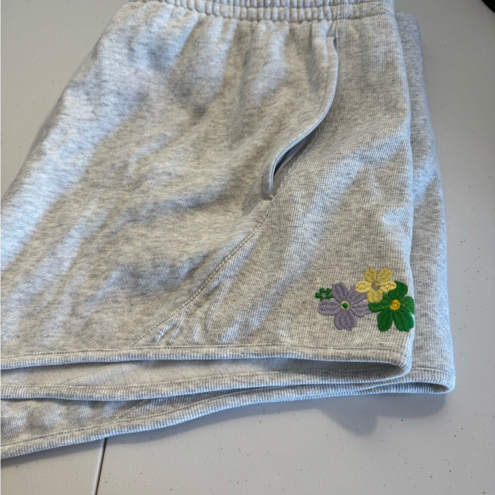 PINK Victoria's Secret Gray Shorts with Floral Embroidery
